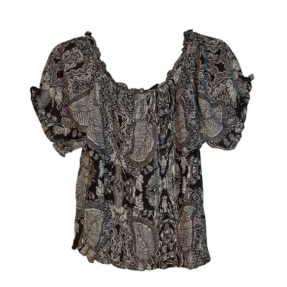 Vintage Faded Glory Y2K Top Size L Forest Fairy Grunge Babydoll Scrunched Brown - Picture 2 of 13